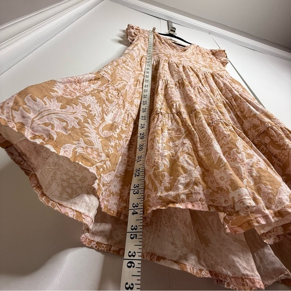 Roller Rabbit - Tan & Pink Floral Paisley Ruffle Mini Linen Dress - Medium - Picture 10 of 11